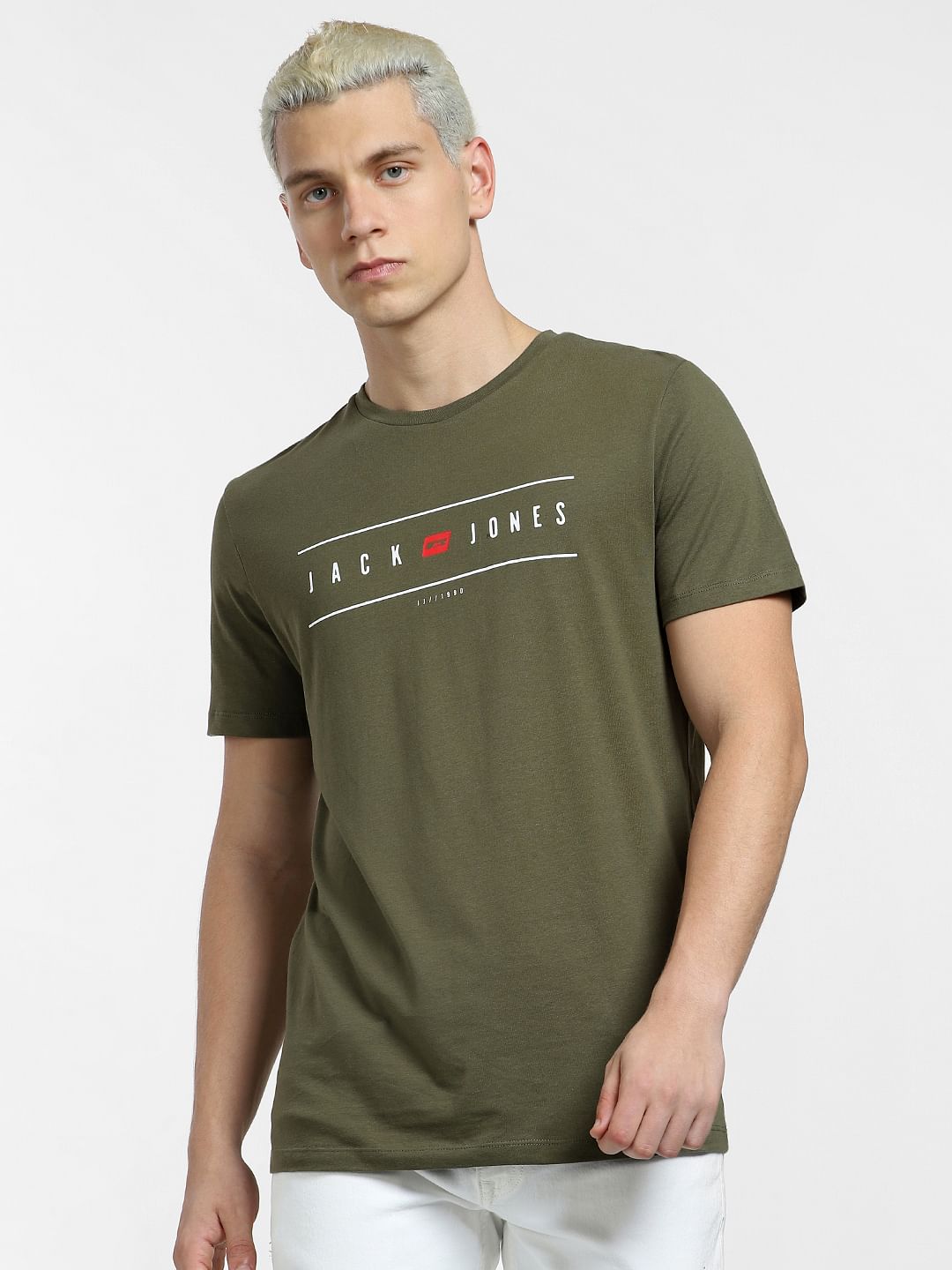 Green Logo Print Crew Neck T-shirt