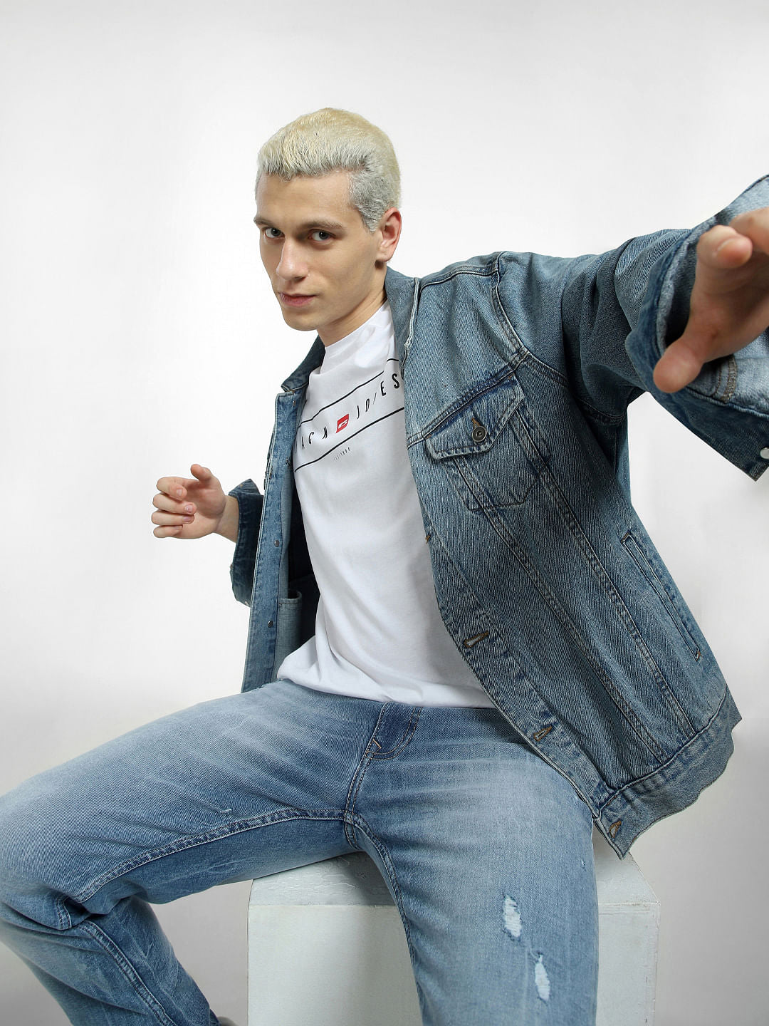 White Logo Print Crew Neck T-shirt