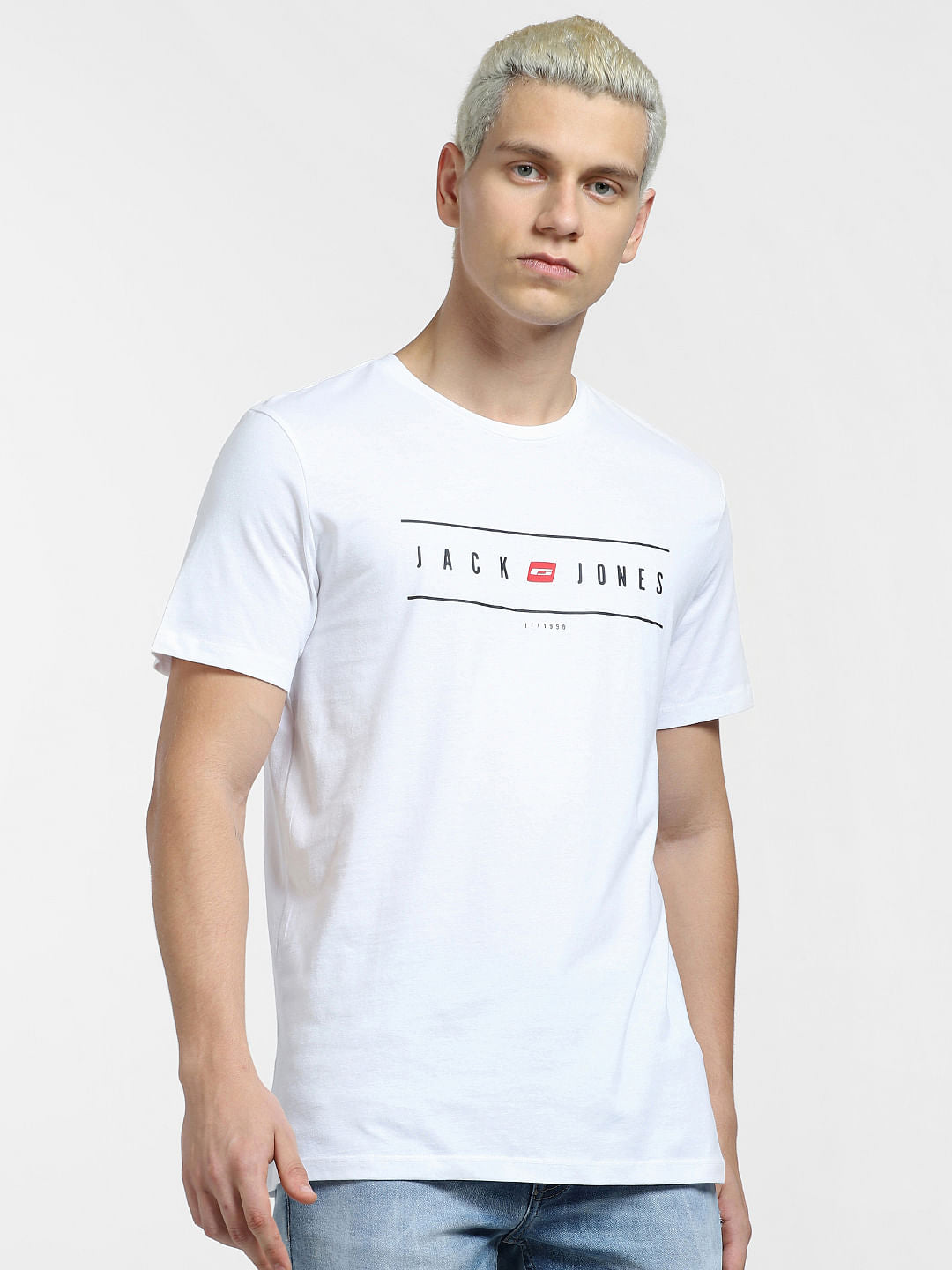 White Logo Print Crew Neck T-shirt