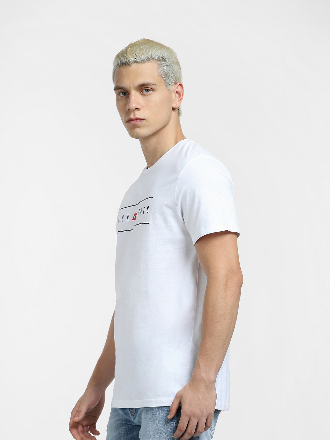 White Logo Print Crew Neck T-shirt