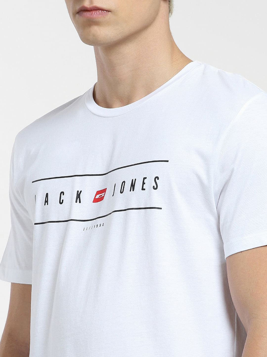 White Logo Print Crew Neck T-shirt
