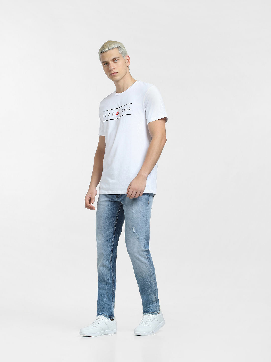White Logo Print Crew Neck T-shirt