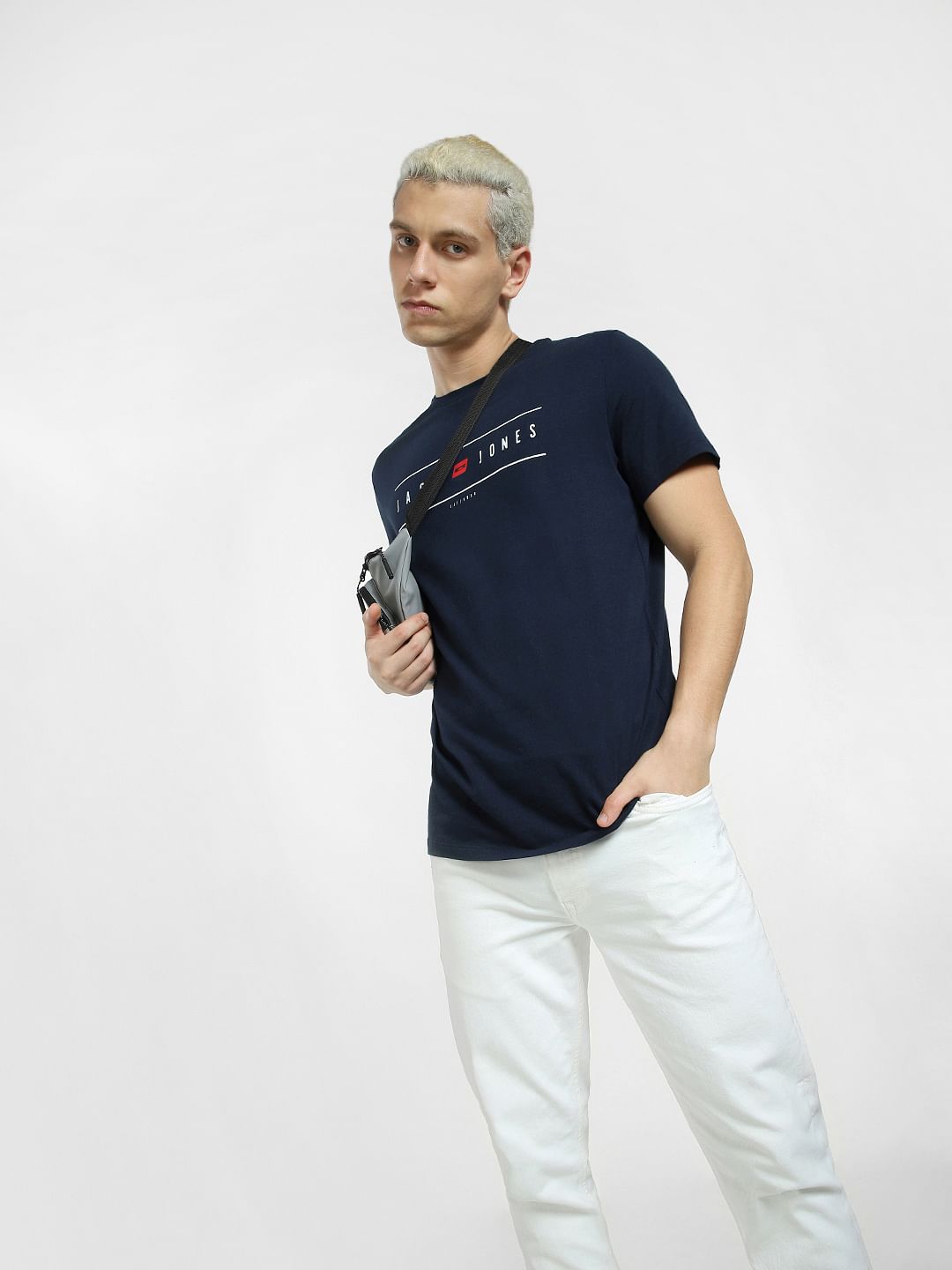 Blue Logo Print Crew Neck T-shirt
