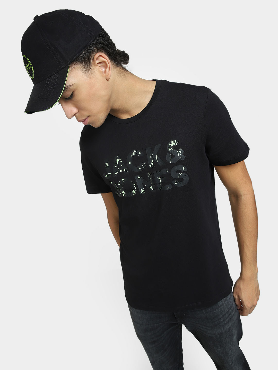 Black Logo Print Crew Neck T-shirt - S