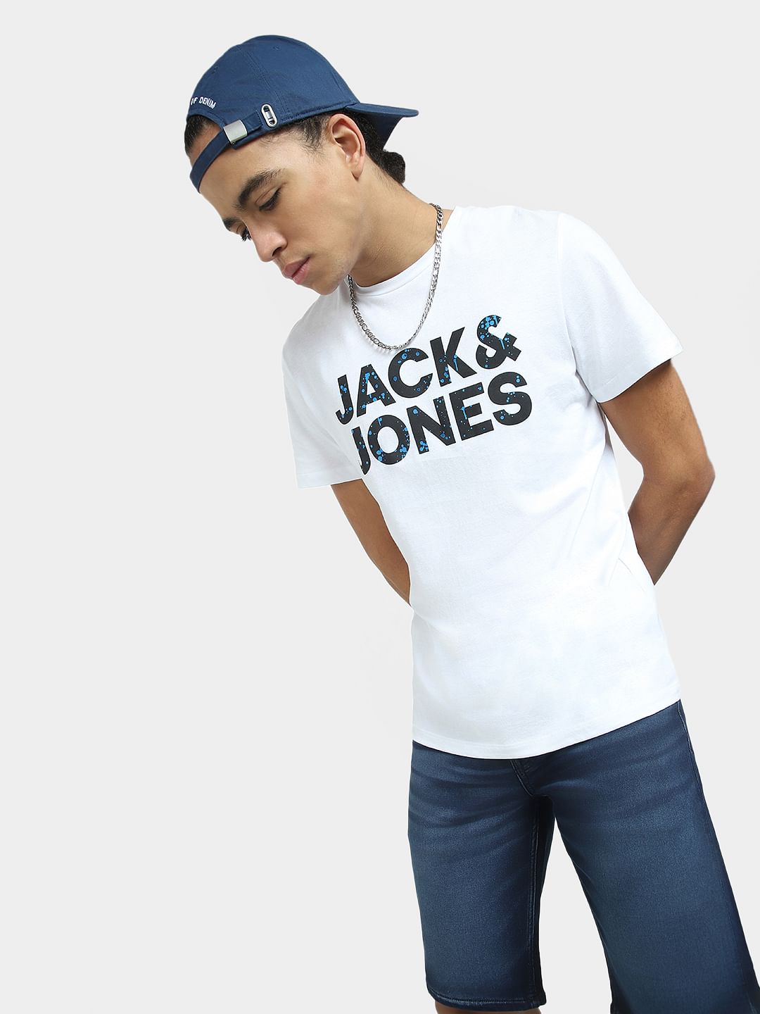 White Logo Print Crew Neck T-shirt - S