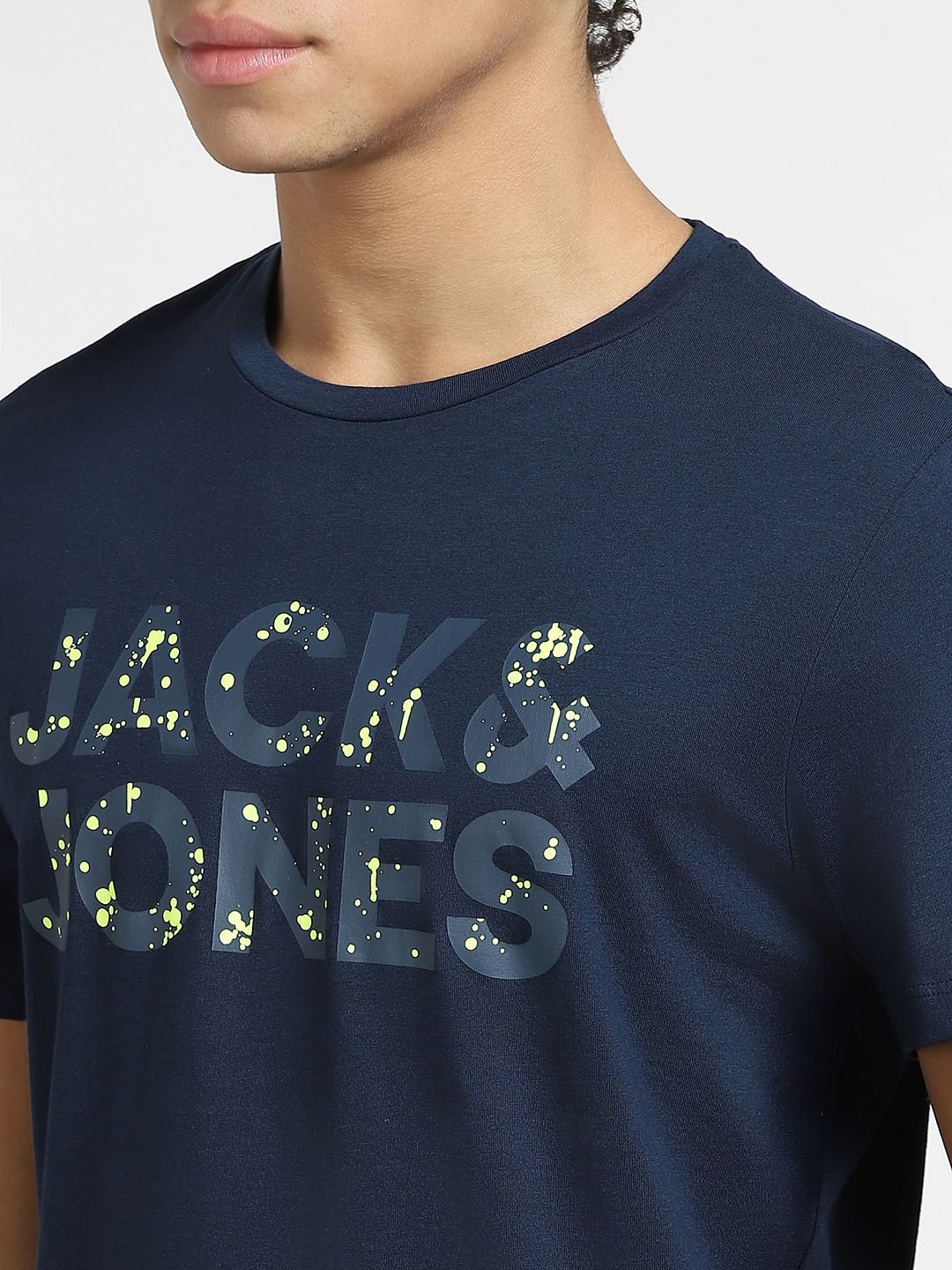 Navy Blue Logo Print Crew Neck T-shirt