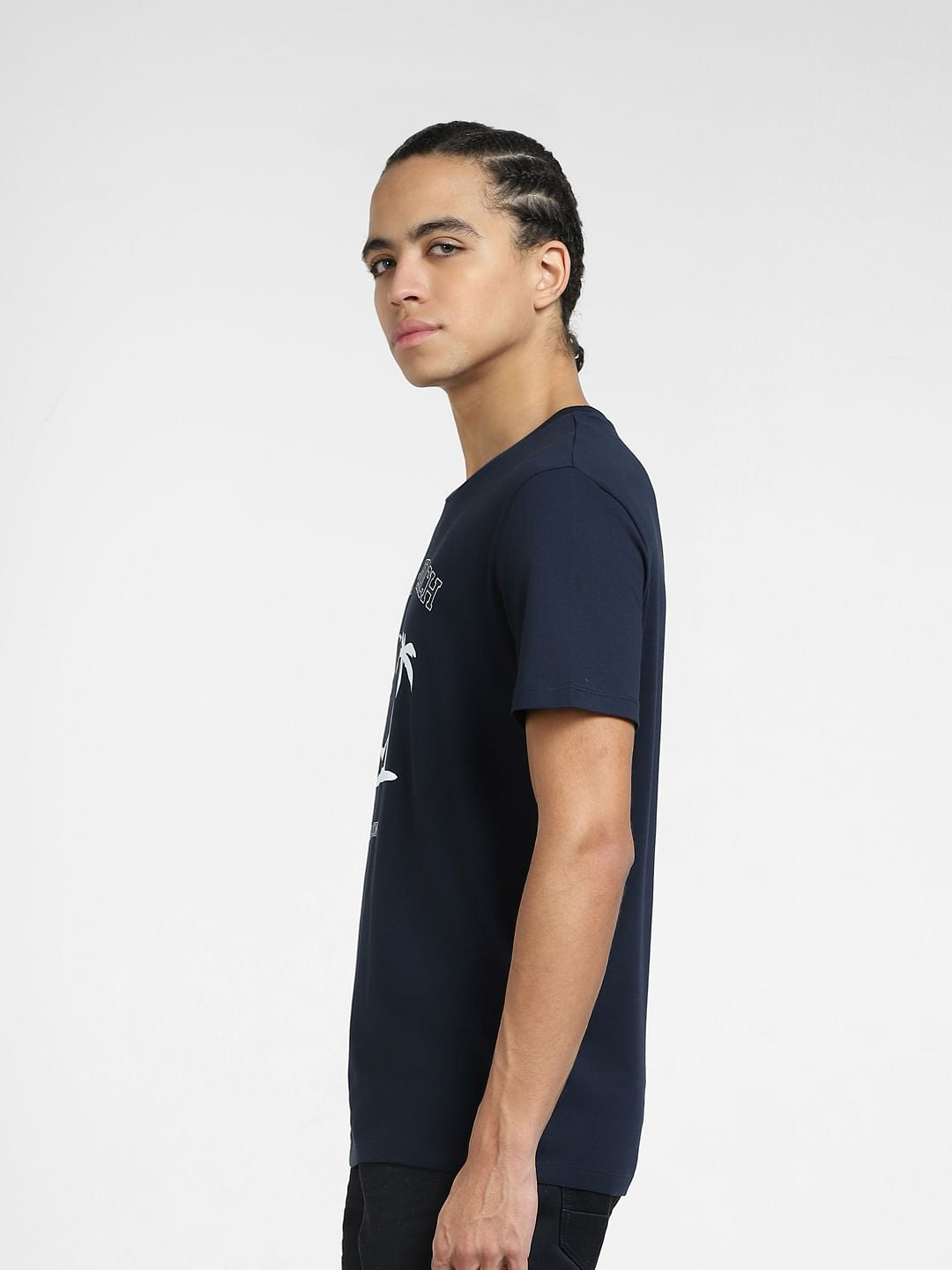 Navy Blue Printed Crew Neck T-shirt