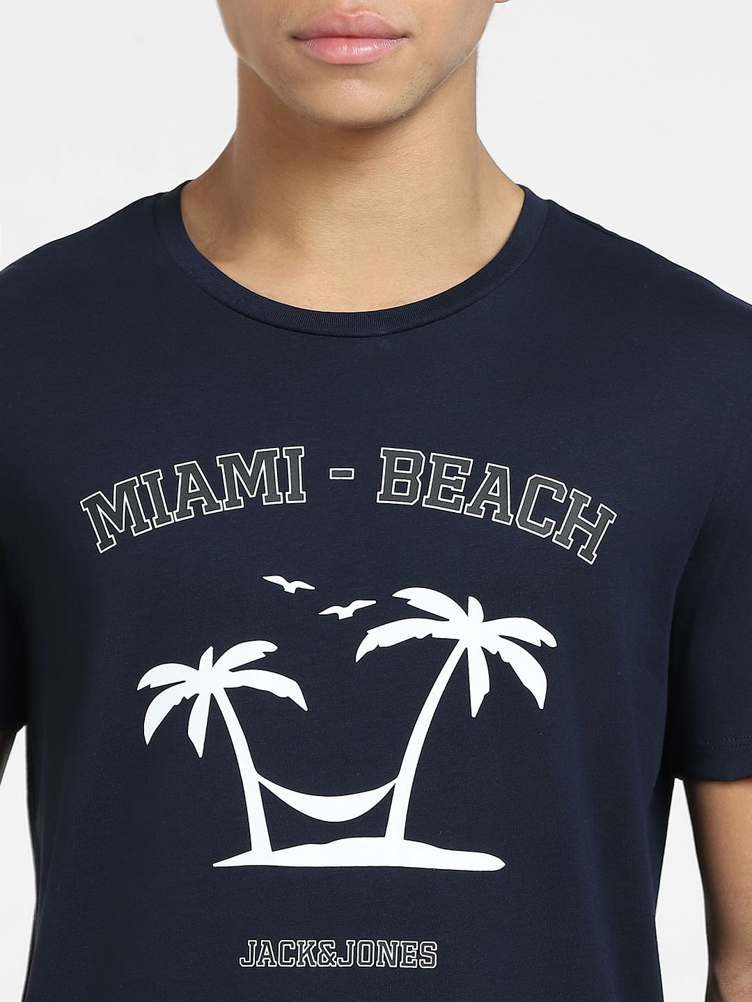 Navy Blue Printed Crew Neck T-shirt