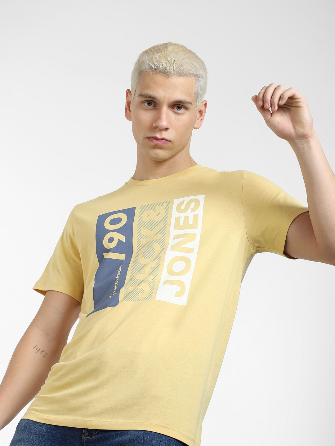 Yellow Typographic Logo Crew Neck T-shirt - S