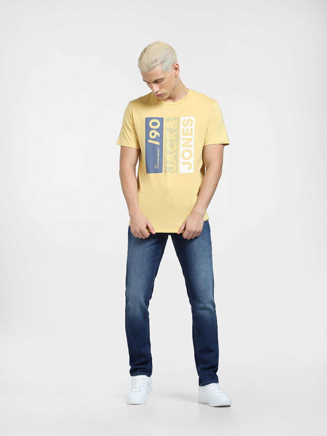 Yellow Typographic Logo Crew Neck T-shirt