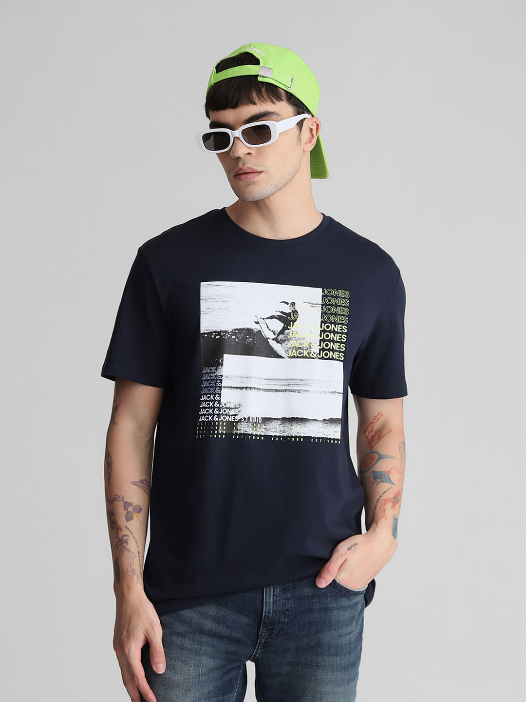 Blue Graphic Print Crew Neck T-shirt