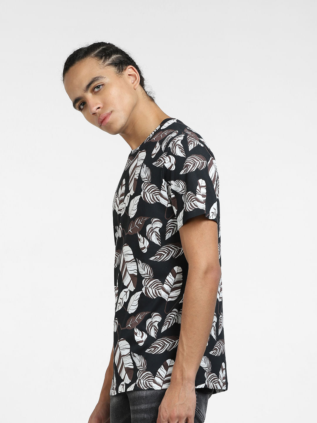 Black All Over Print Crew Neck T-shirt