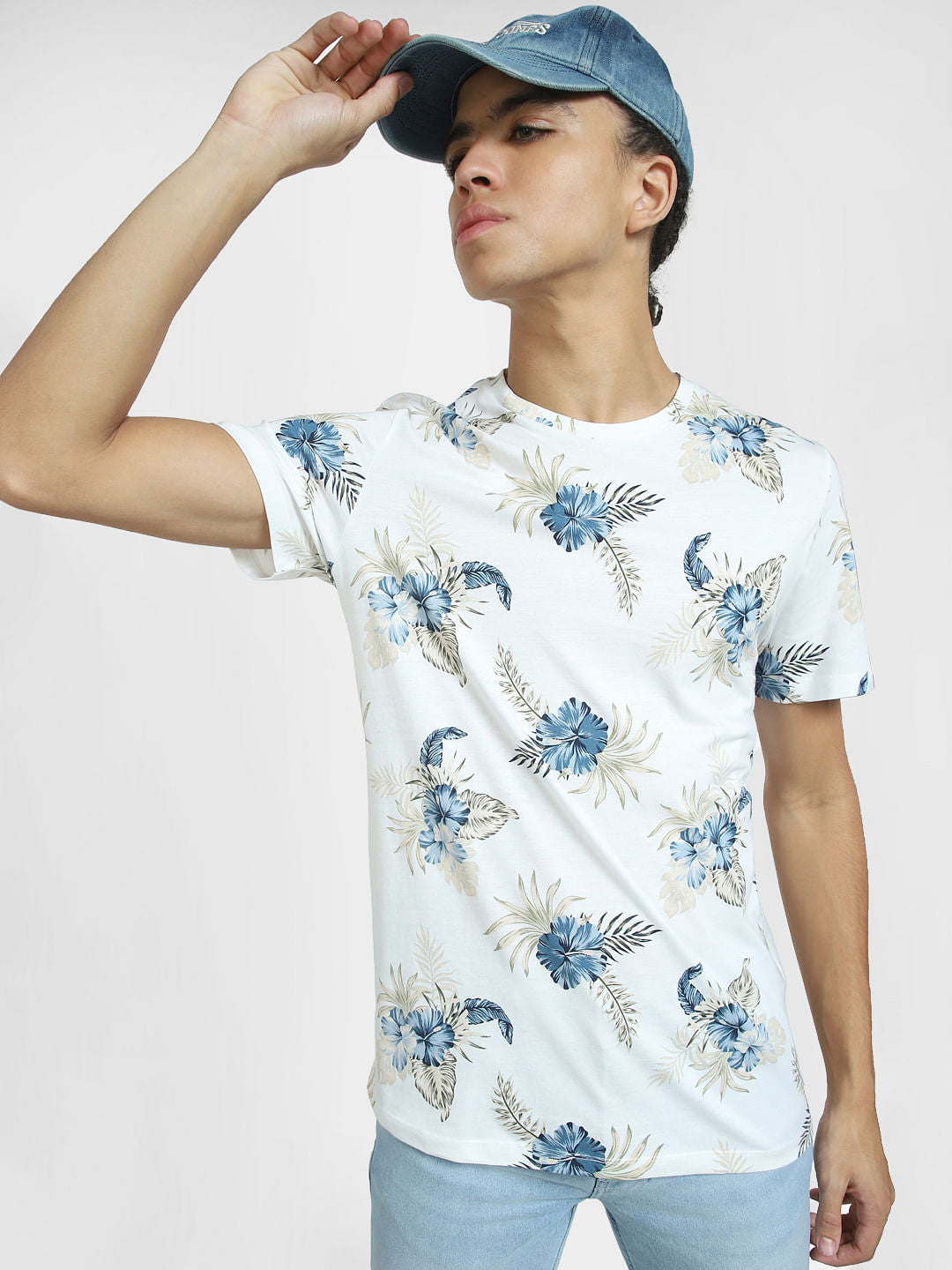 White All Over Print Crew Neck T-shirt