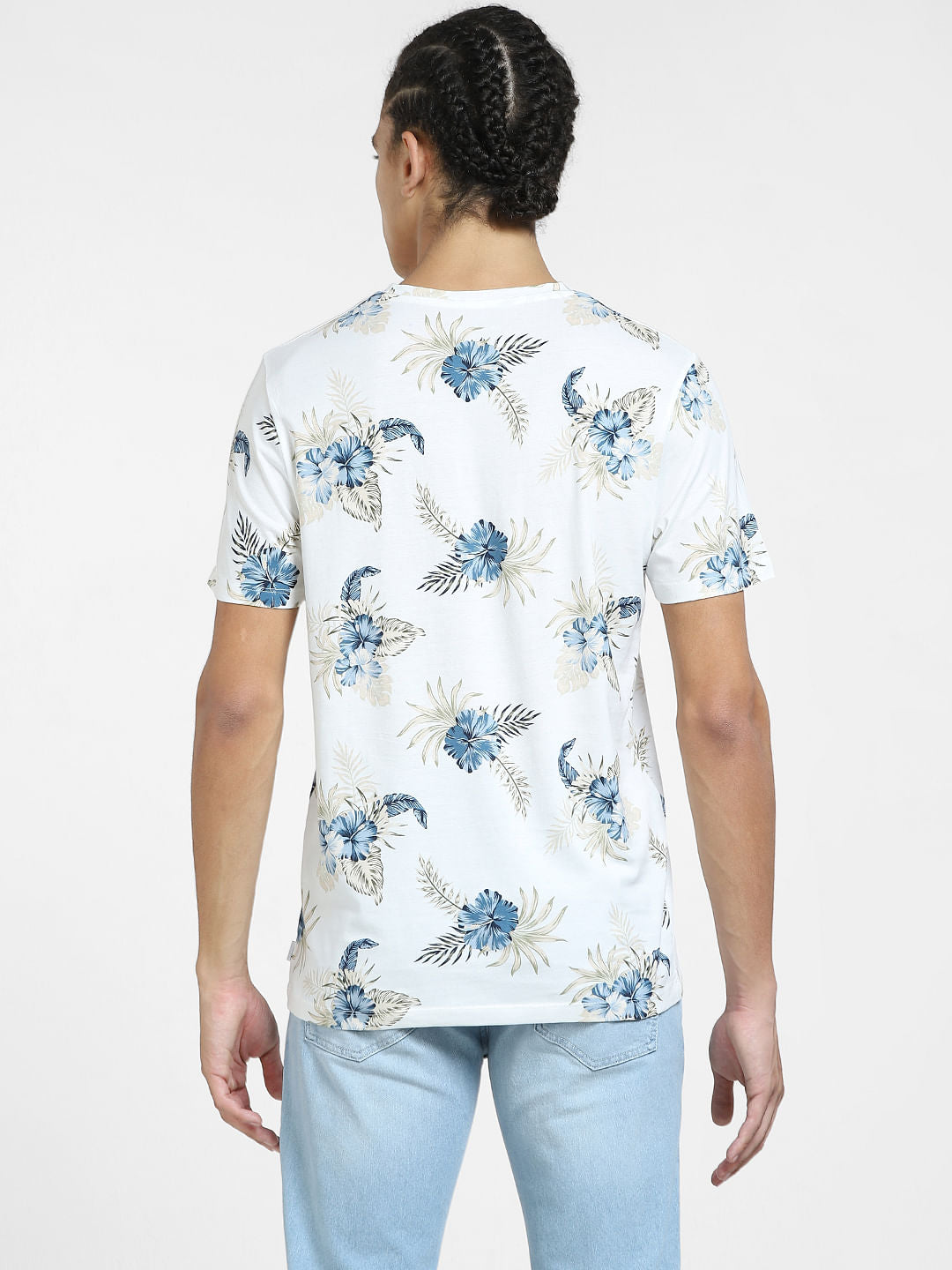 White All Over Print Crew Neck T-shirt