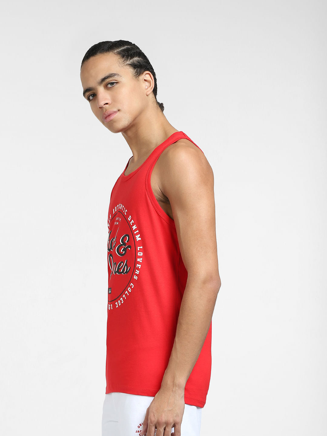 Red Typographic Print T-shirt Vest