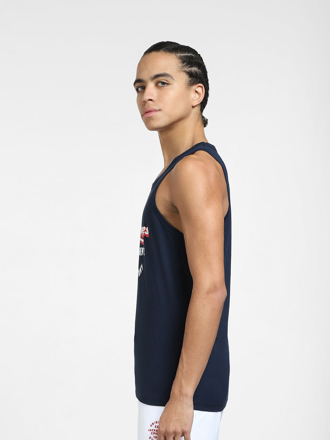 Navy Blue Logo Print T-shirt Vest