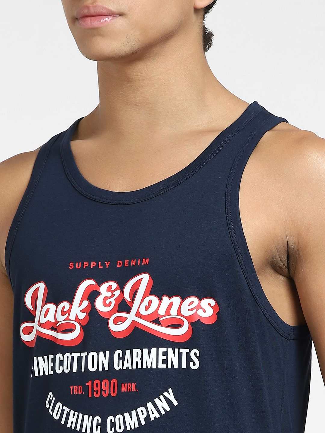 Navy Blue Logo Print T-shirt Vest