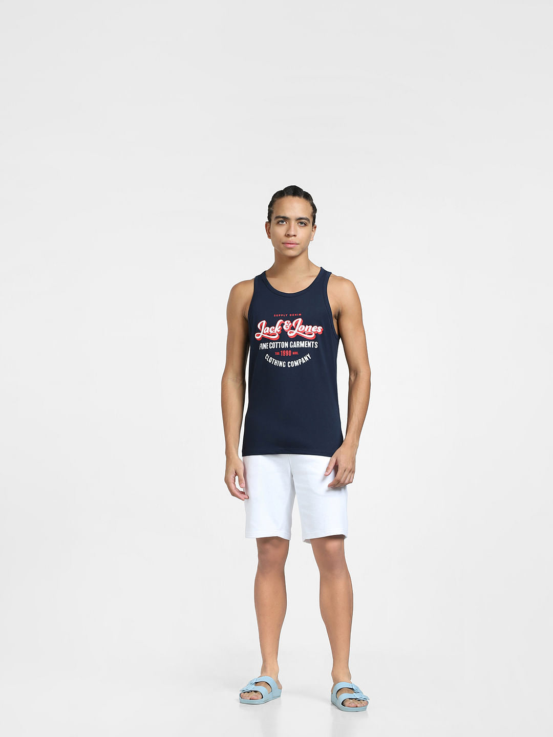 Navy Blue Logo Print T-shirt Vest