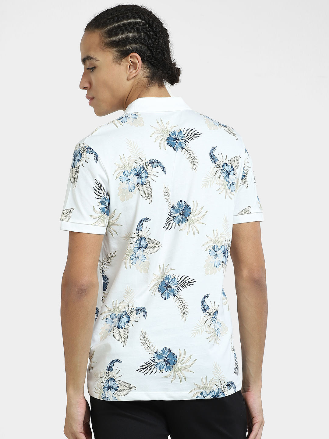 White Tropical Print Polo T-shirt