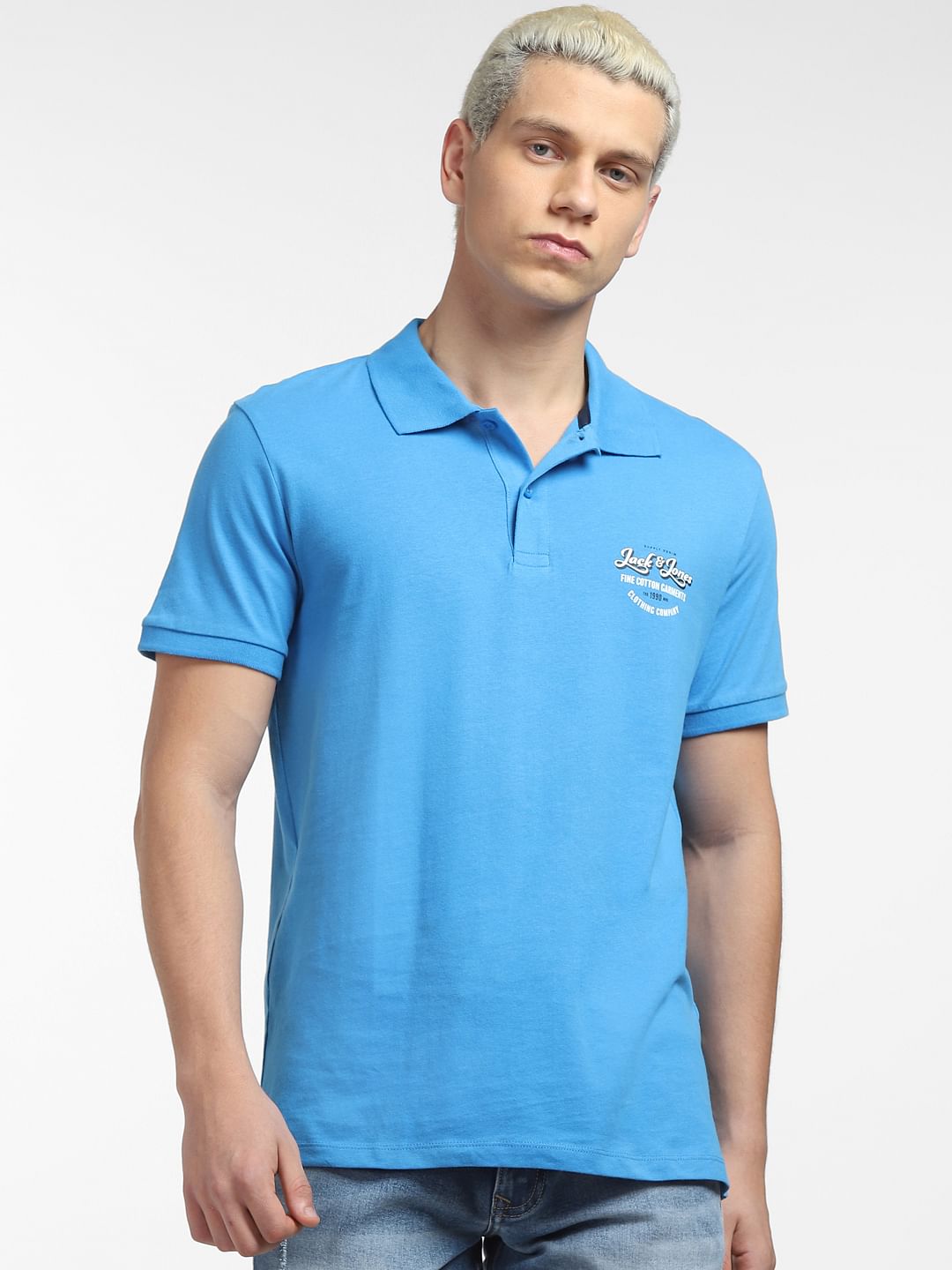 Blue Logo Print Polo T-shirt