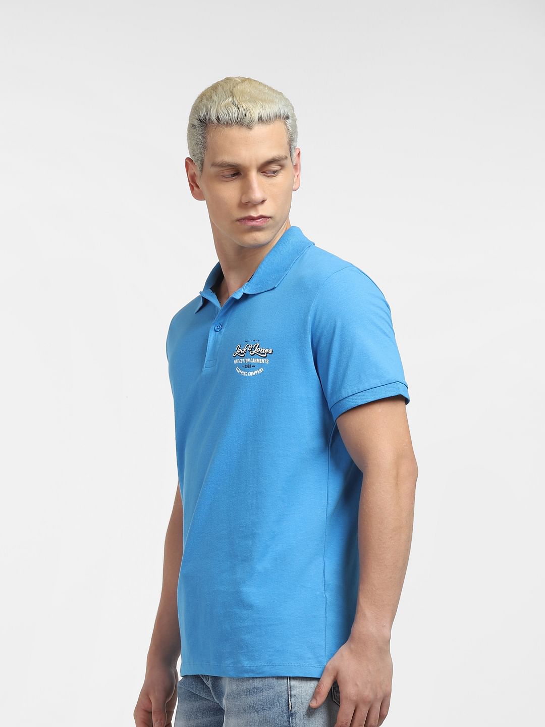 Blue Logo Print Polo T-shirt