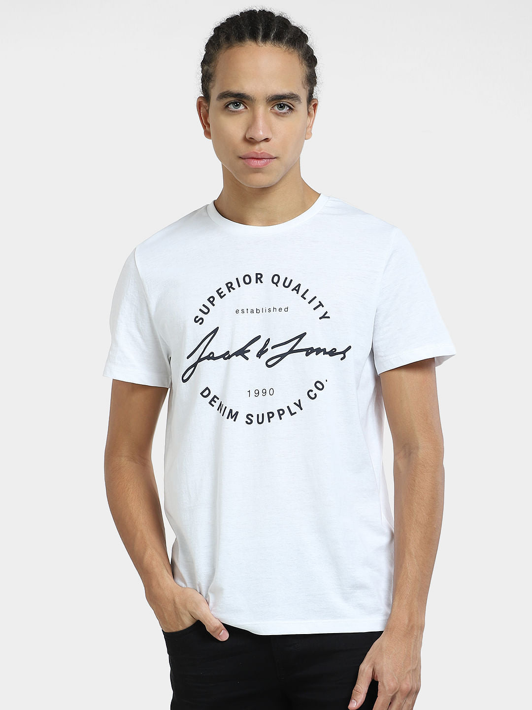 White Logo Print Crew Neck T-shirt