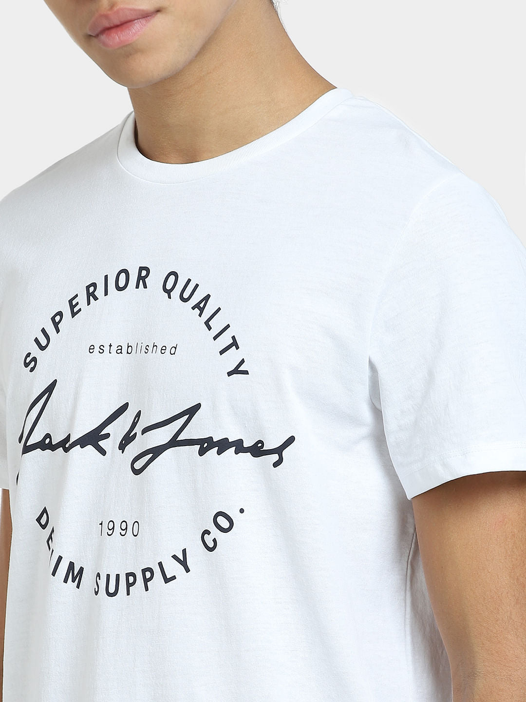 White Logo Print Crew Neck T-shirt