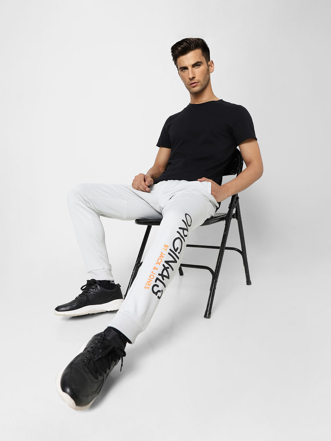 Grey Mid Rise Logo Print Sweatpants - S