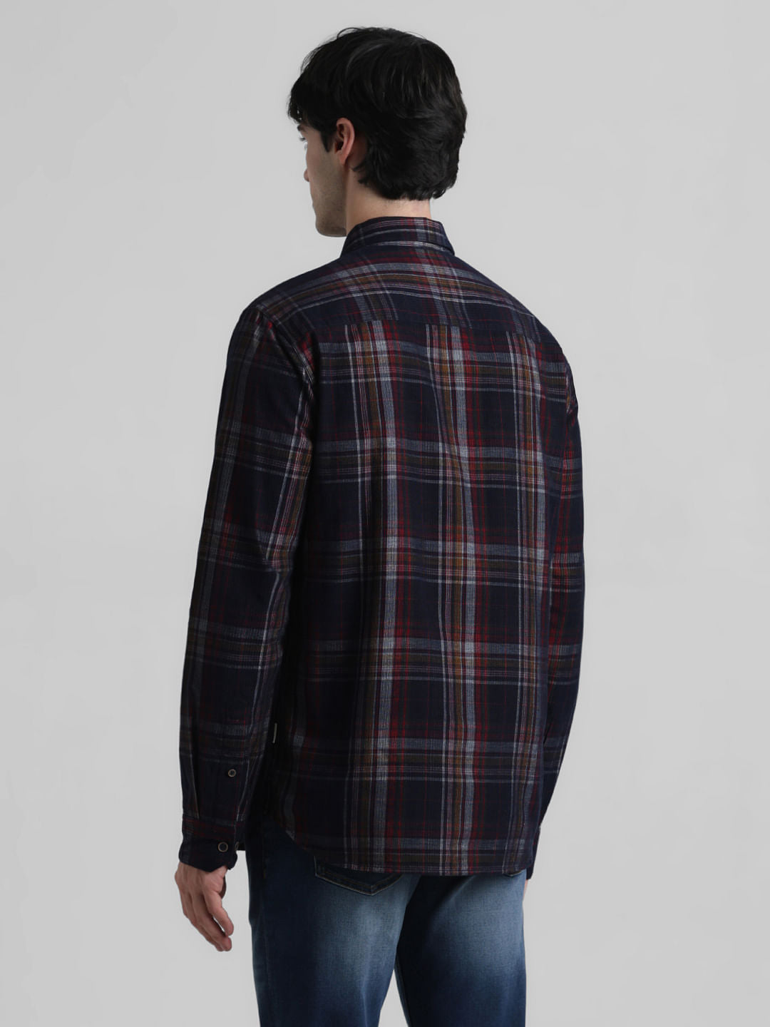 Navy Blue Check Full Sleeves Shirt