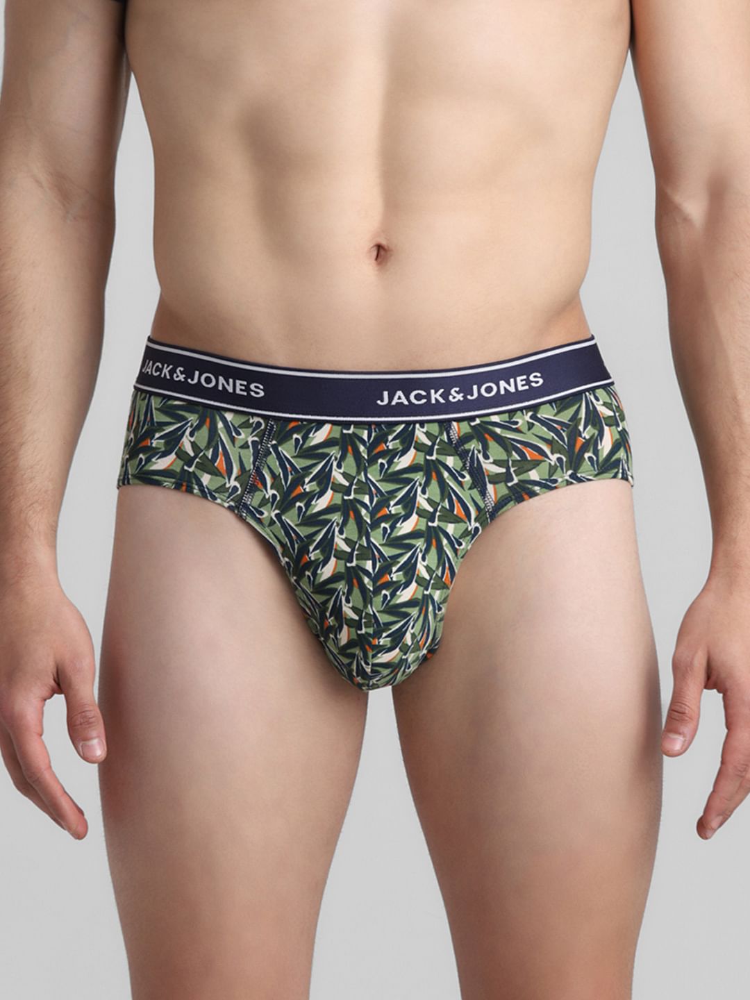 Green Leaf Print Briefs - S