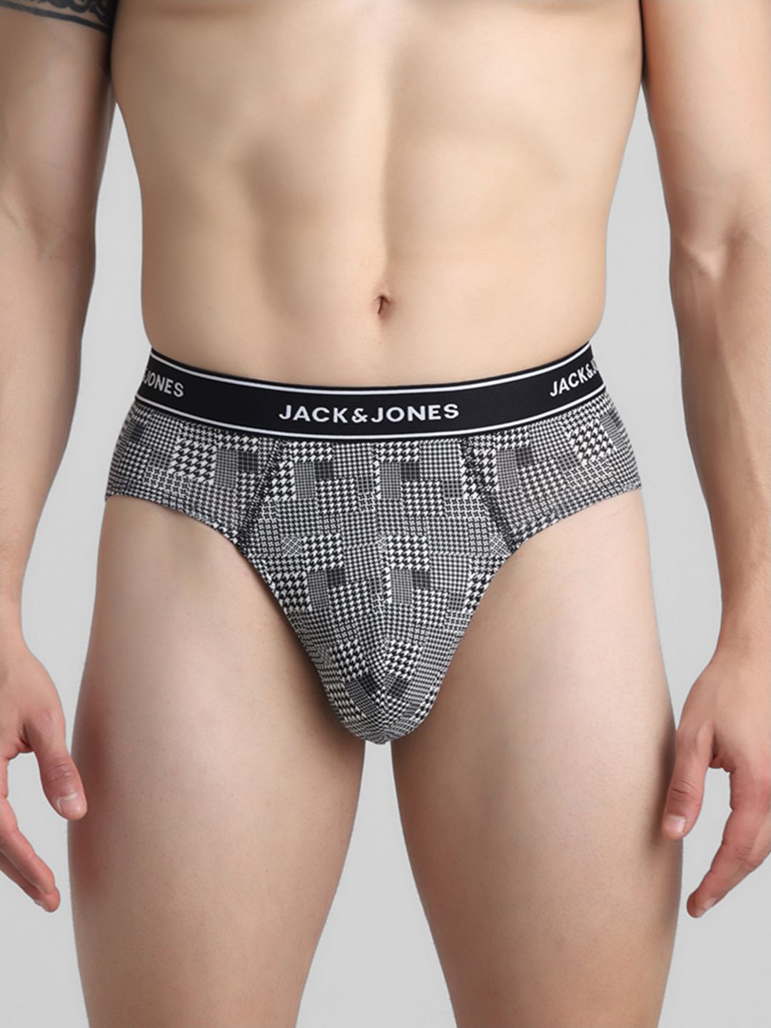 White Houndstooth Print Briefs - S