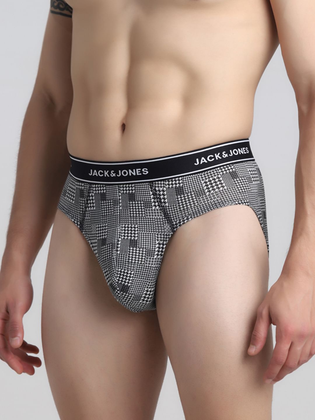 White Houndstooth Print Briefs