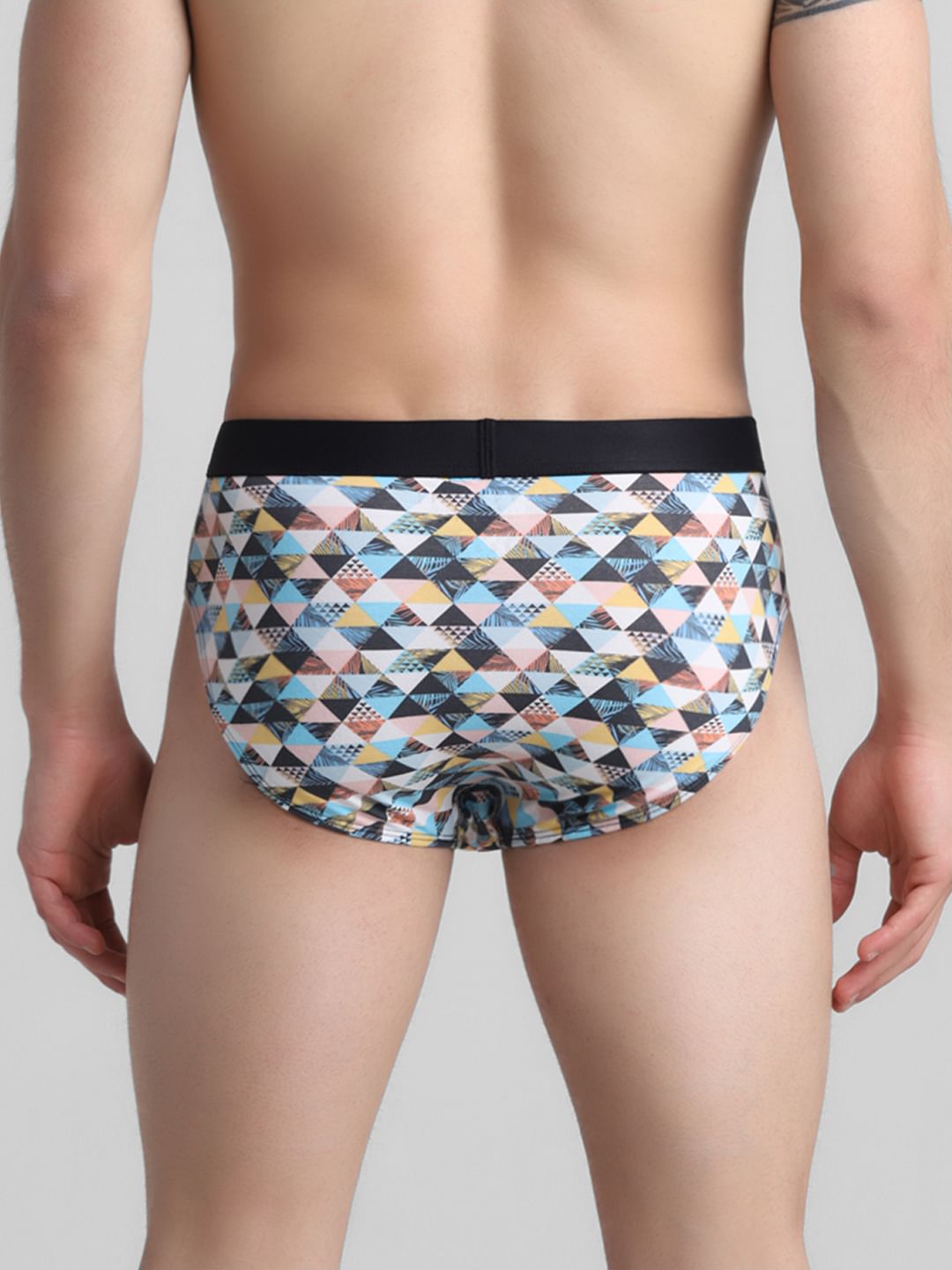 White Tropical Check Print Briefs