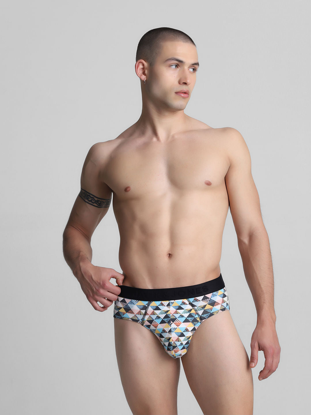 White Tropical Check Print Briefs