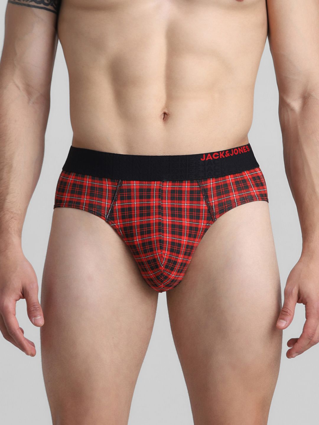 Red Check Print Briefs - S