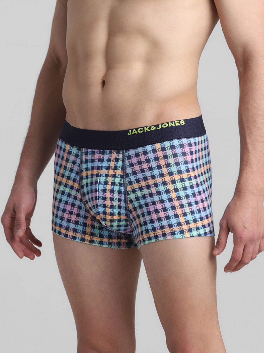 Navy Blue Check Print Trunks