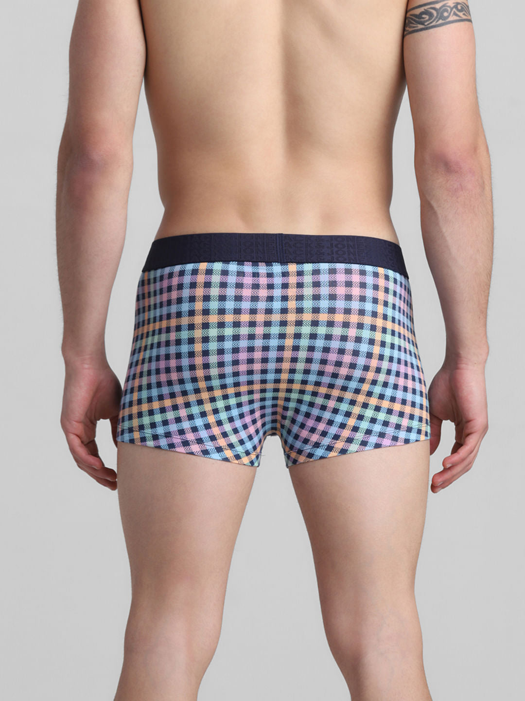Navy Blue Check Print Trunks