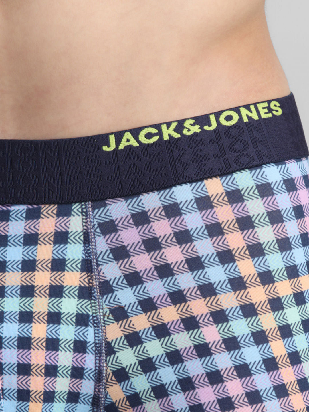 Navy Blue Check Print Trunks