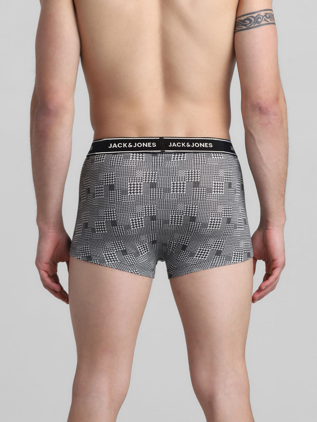 White Houndstooth Print Trunks
