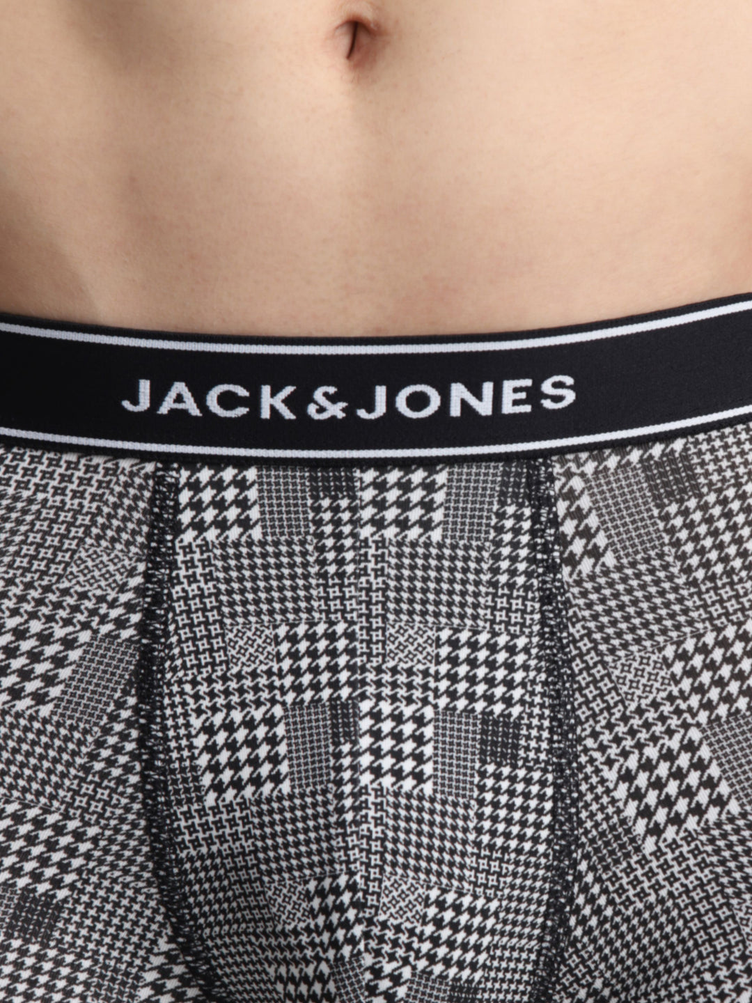 White Houndstooth Print Trunks