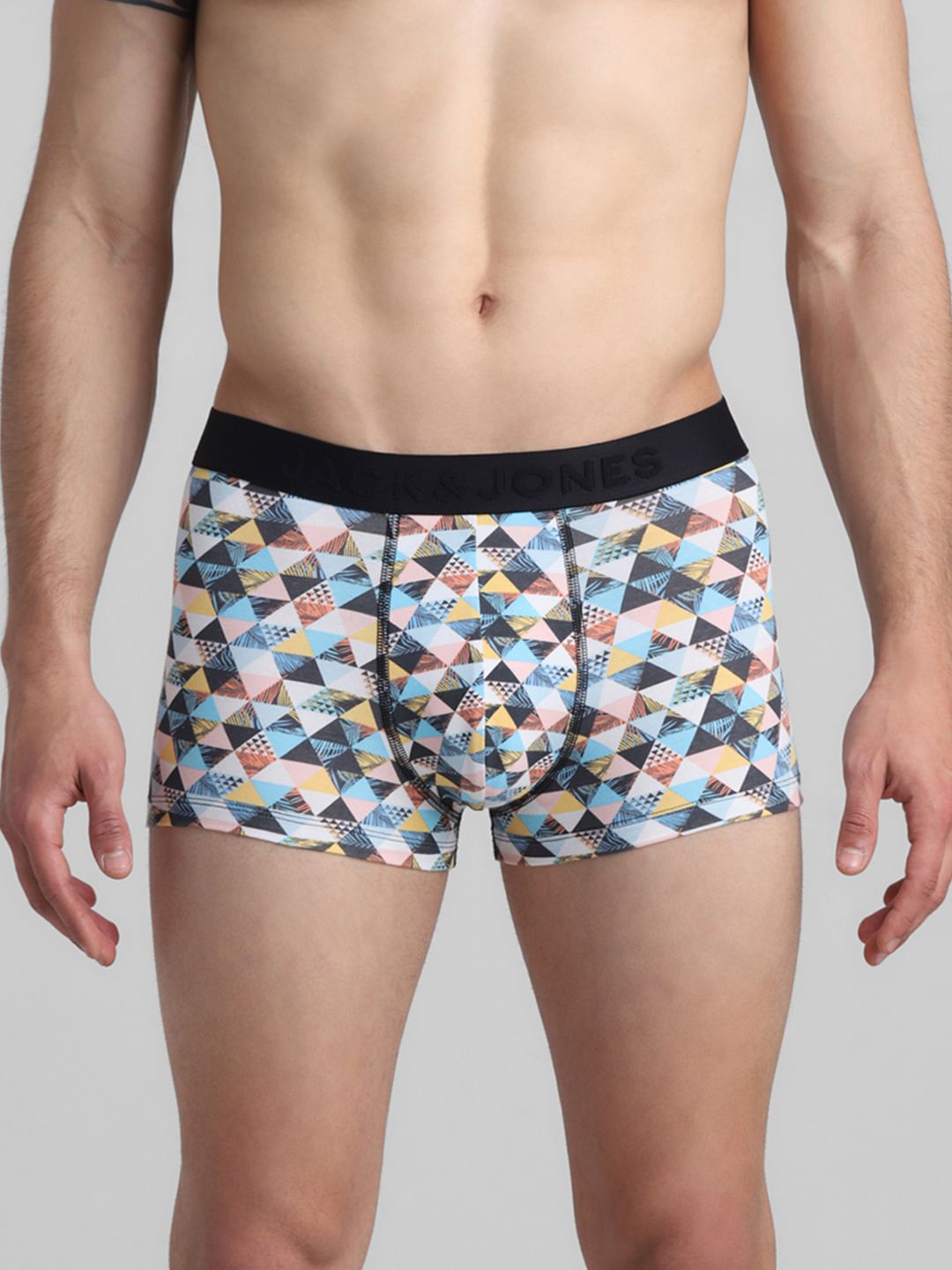 White Tropical Check Print Trunks