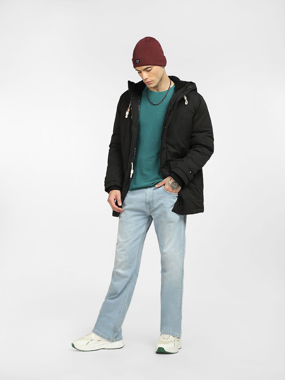 Black Quilted Teddy Parka Jacket - S