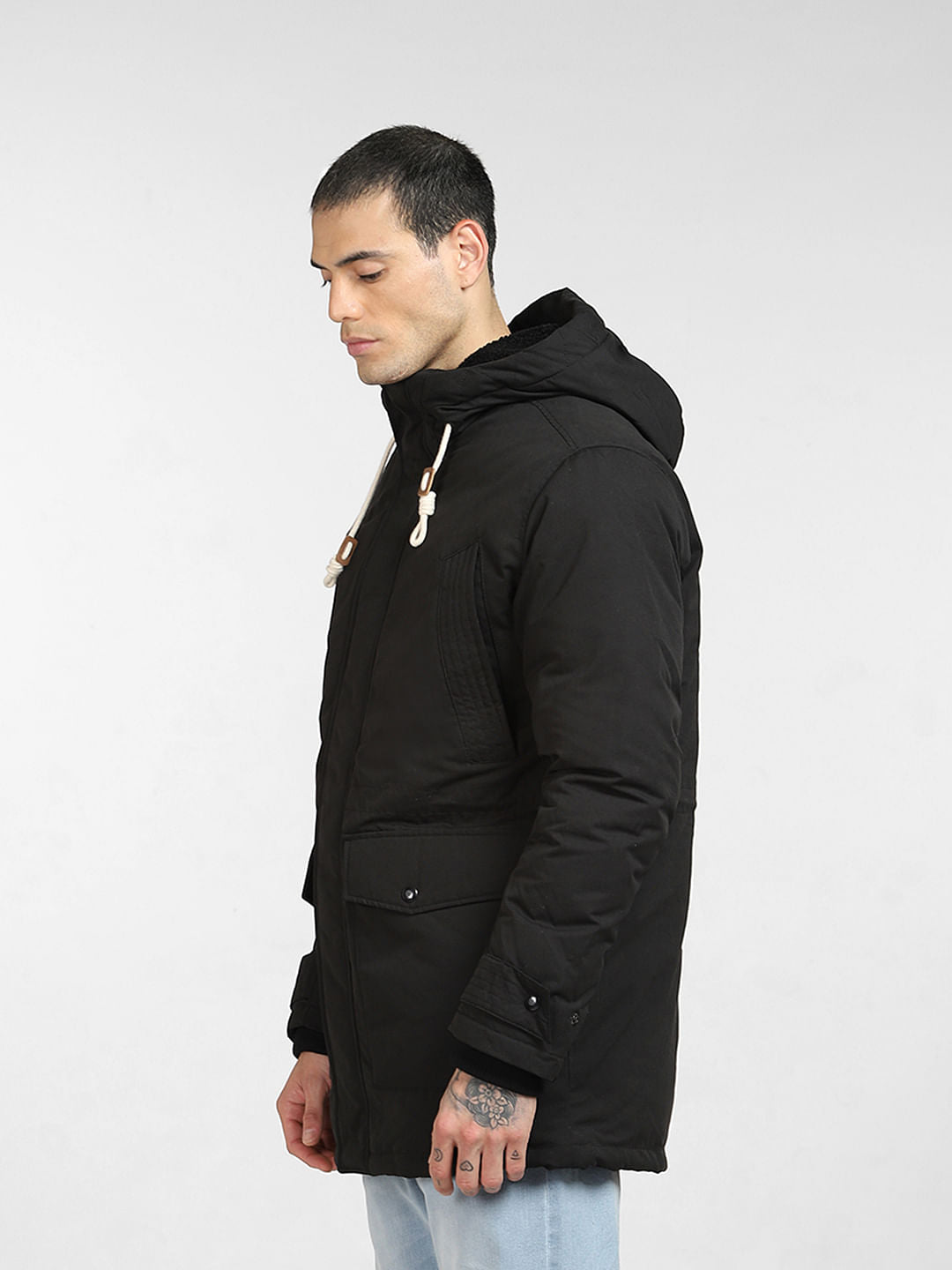 Black Quilted Teddy Parka Jacket