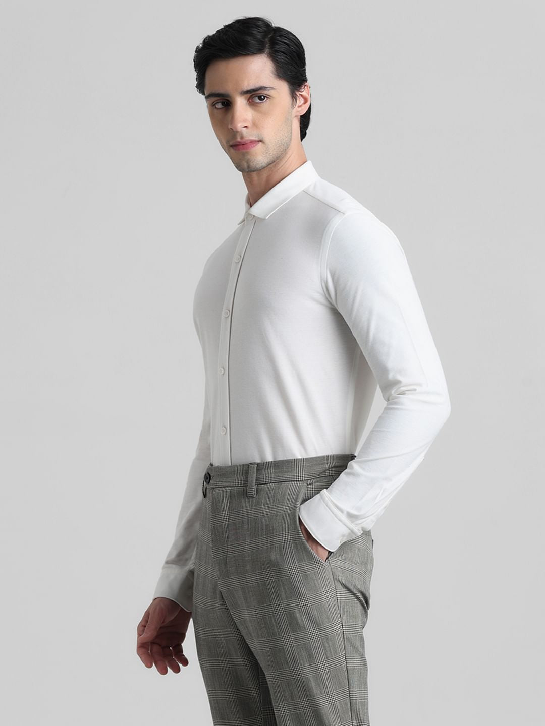 White Knitted Full Sleeves Shirt