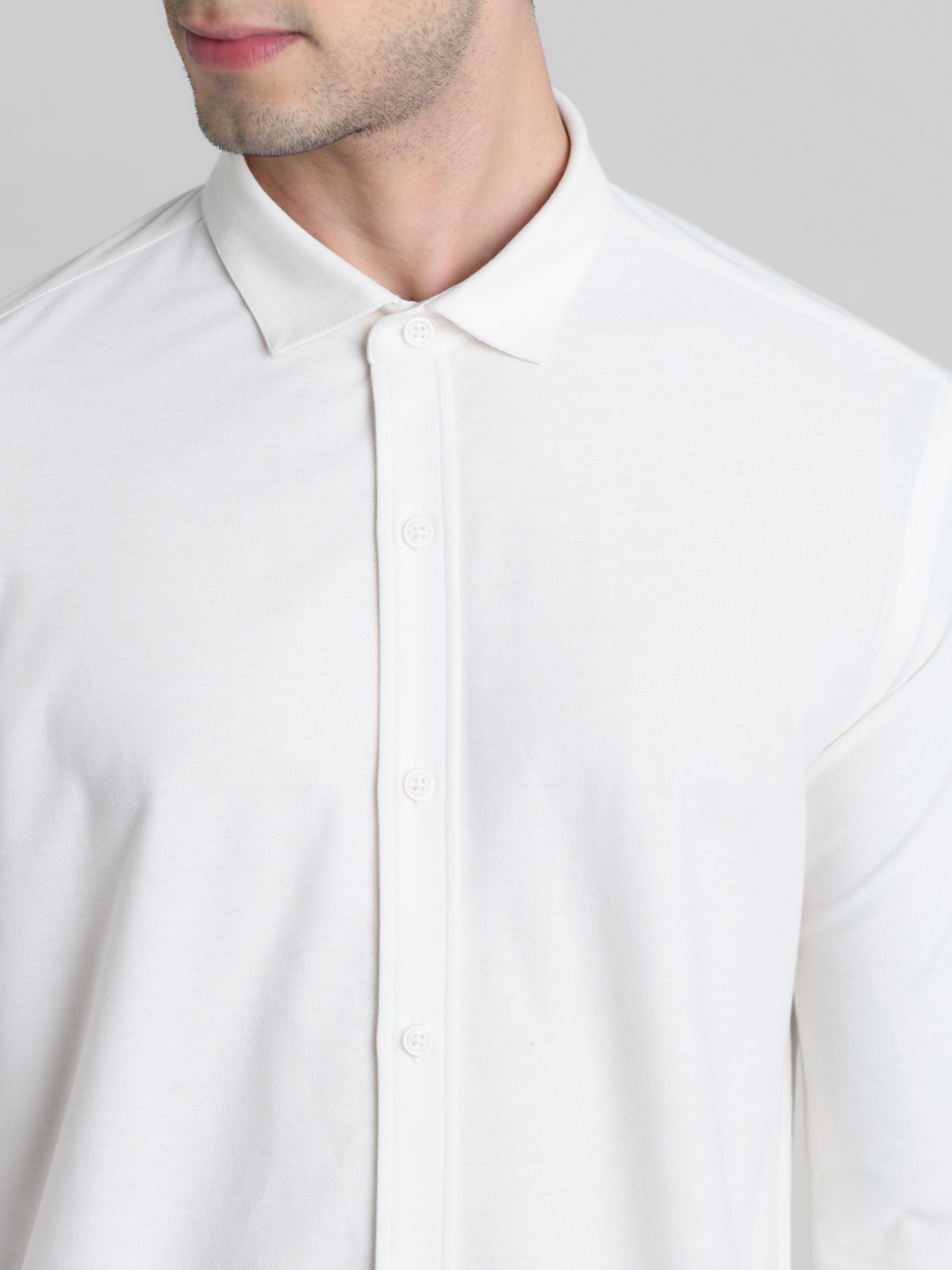 White Knitted Full Sleeves Shirt