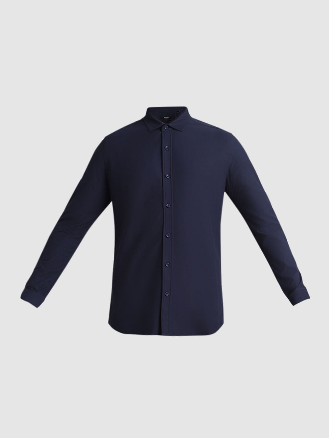 Navy Blue Knitted Full Sleeves Shirt