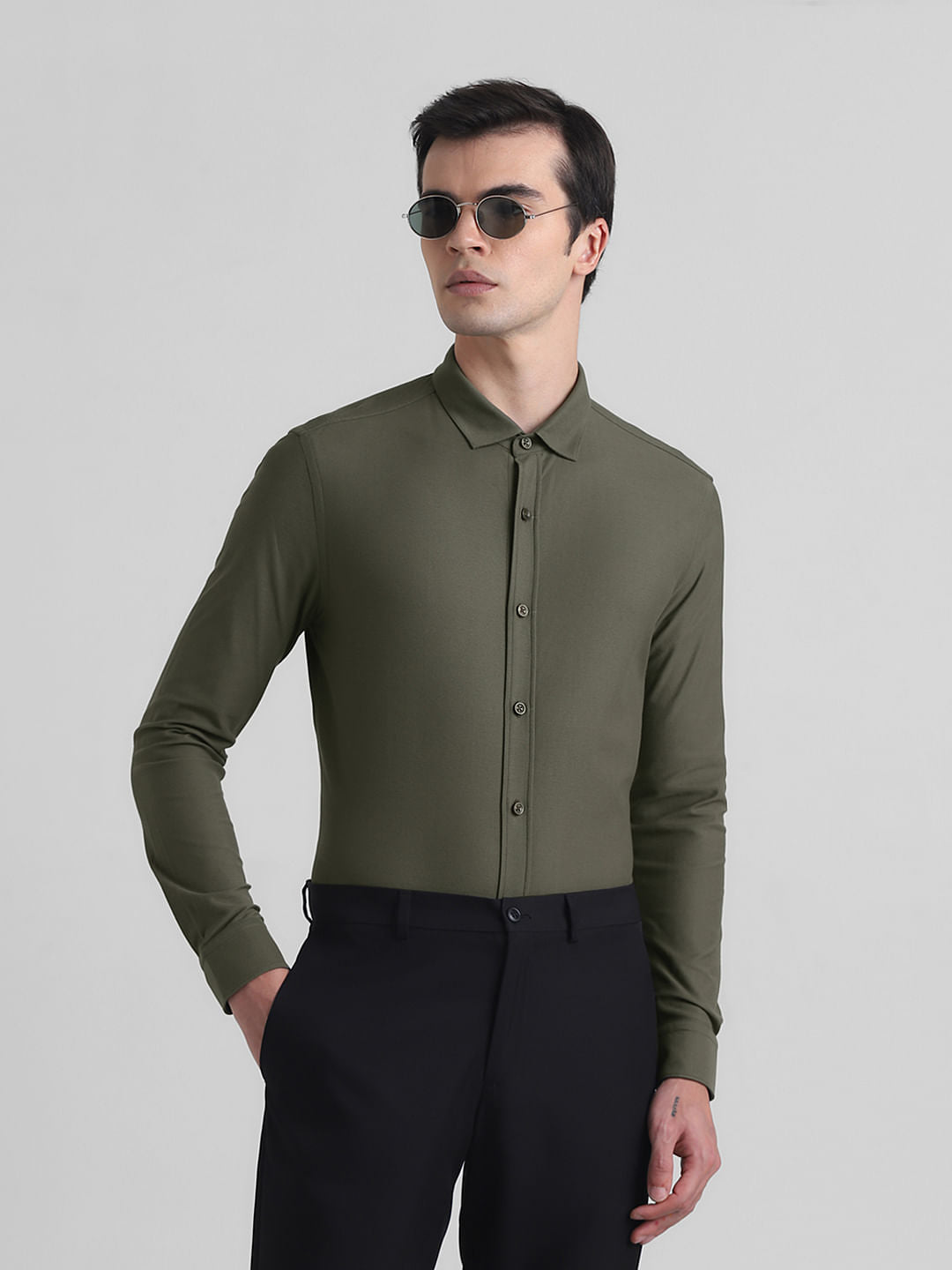 Green Knitted Full Sleeves Shirt