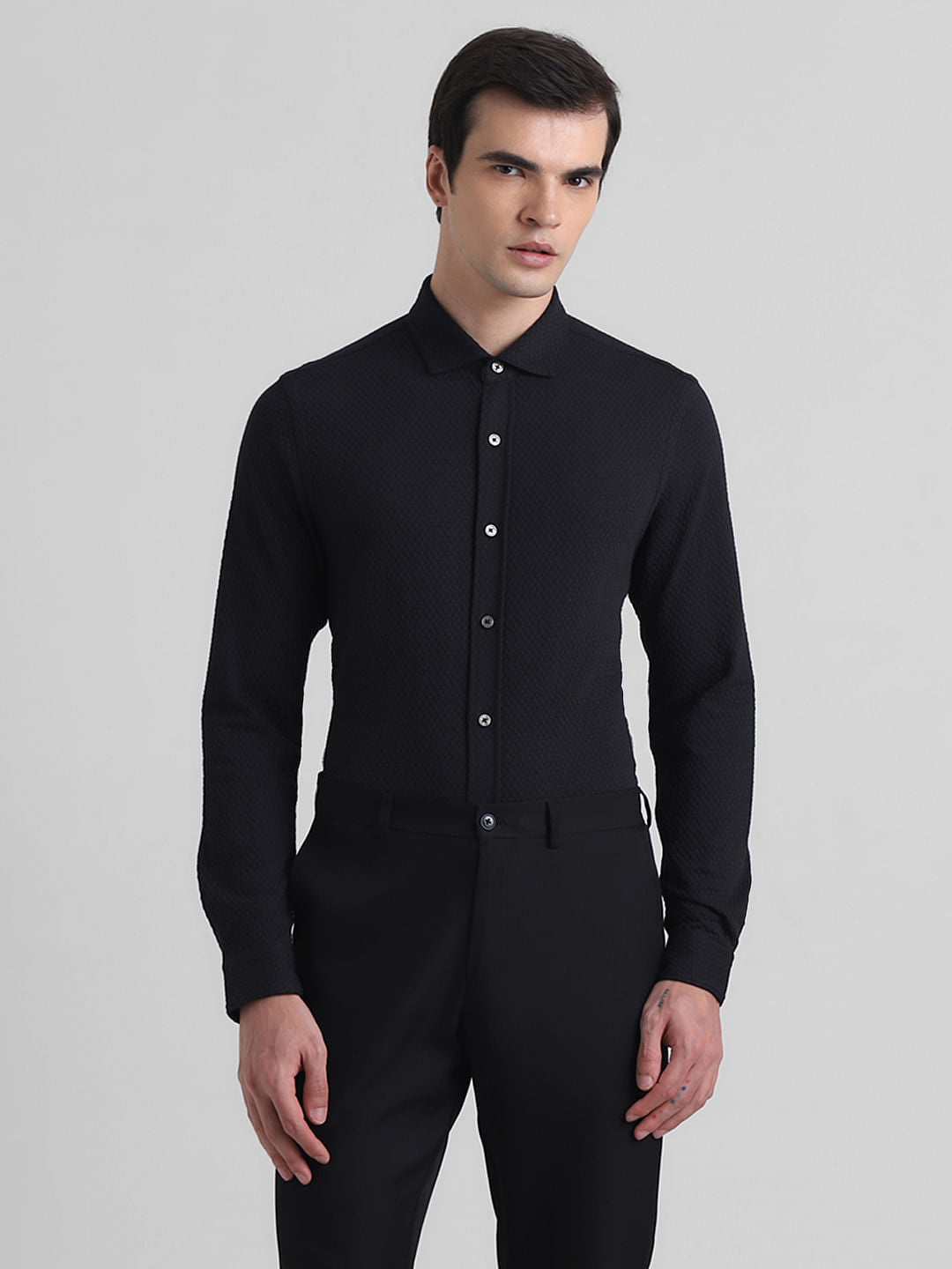 Black Knitted Full Sleeves Shirt