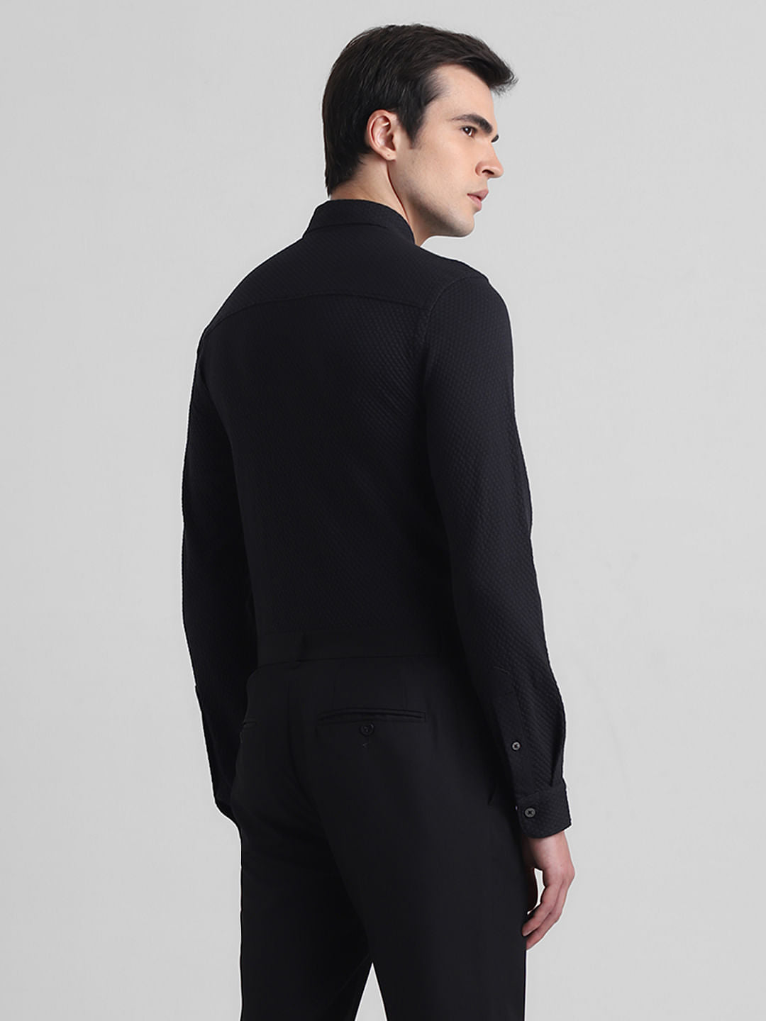 Black Knitted Full Sleeves Shirt