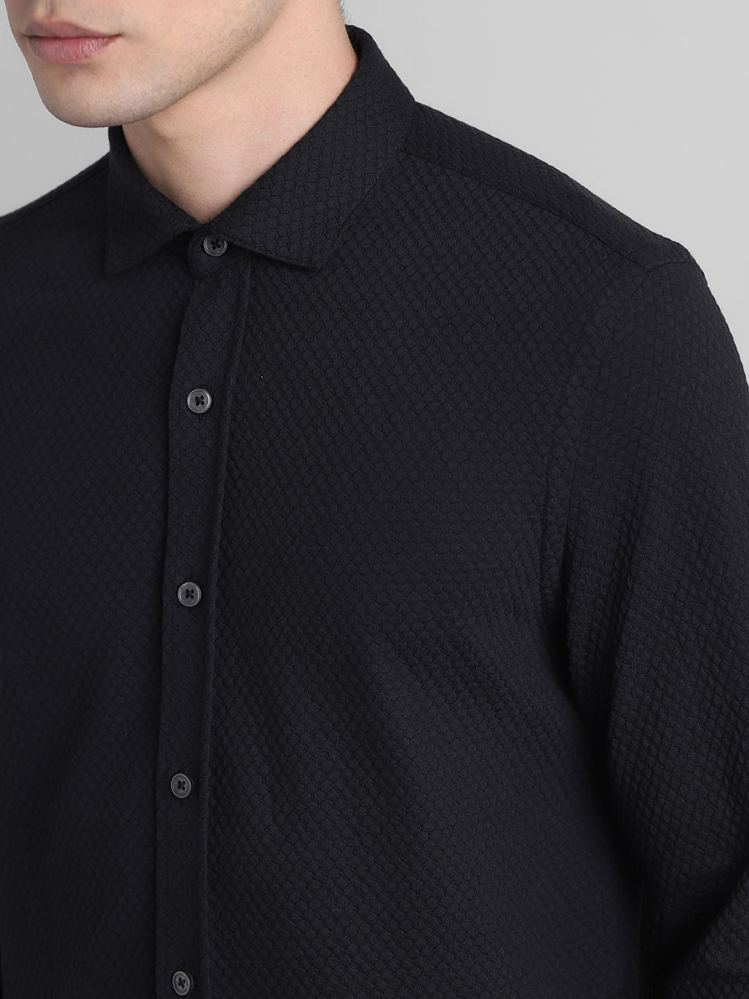 Black Knitted Full Sleeves Shirt